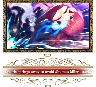 Lycoris springs away to avoid Shuma's killer attack.